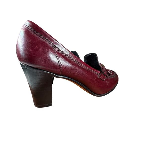 VINTAGE CHARLES JOURDANHeeled Loafers Red Wine Tasseled Shoes Size 6.5 - Picture 3 of 12